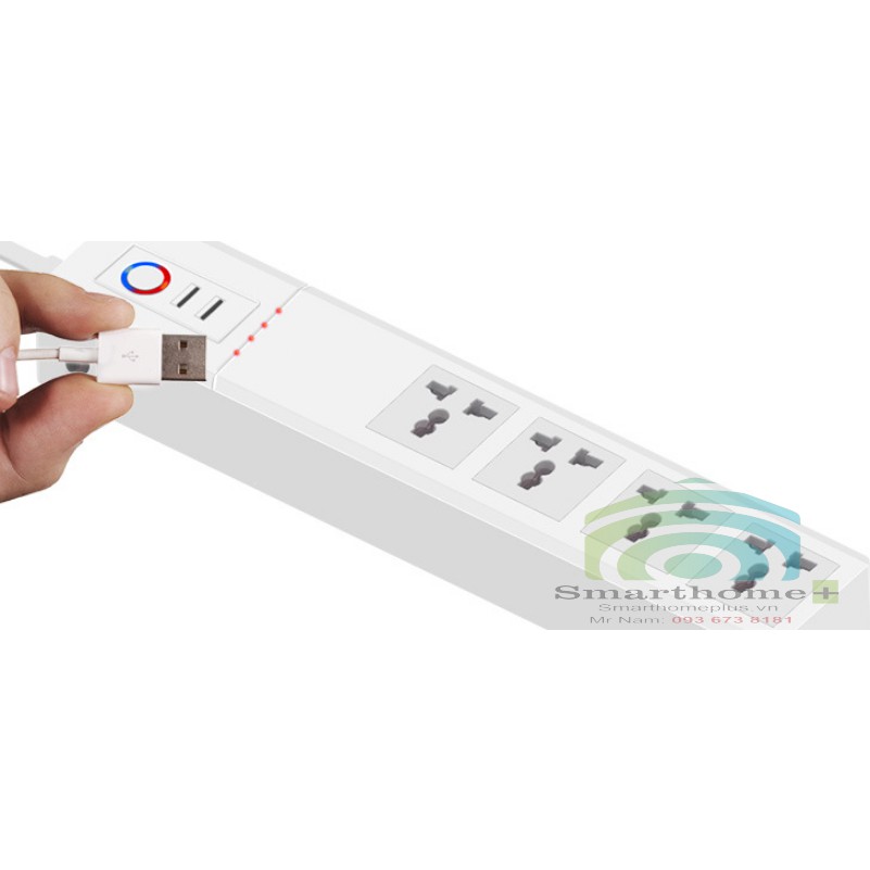 Ổ Cắm 4 Cổng Kéo Dài 15A Điều Khiển Qua Wifi Tuya TC4