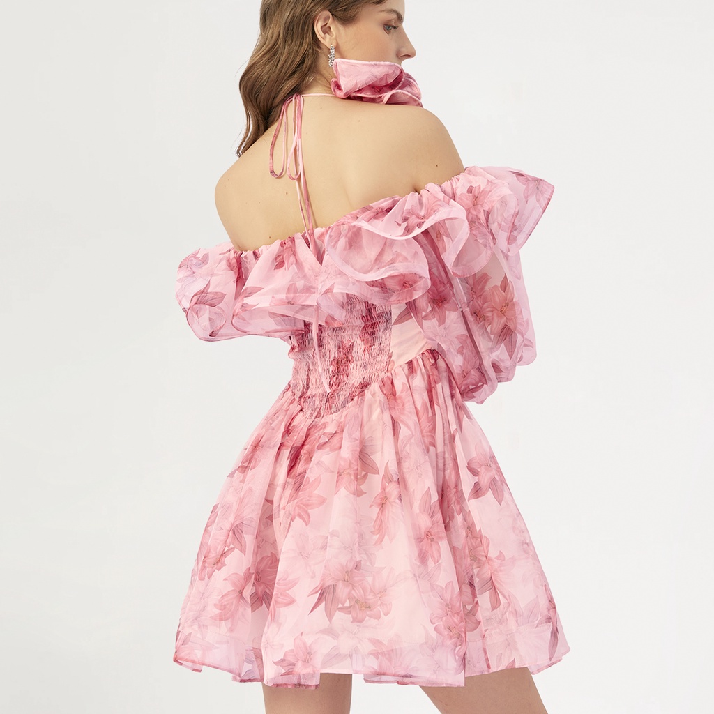 DEAR JOSÉ - Đầm xòe ngắn trễ vai A Love In Bloom vải voan hoa hồng | BigBuy360 - bigbuy360.vn