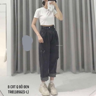 Sét áo crt kèm quần bò suông rách - TR