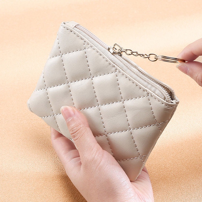 Ví Đựng Tiền Xu Mini Bằng Da PU Có Khóa Kéo Đính Kim Cương Thời Trang Cho Nữ