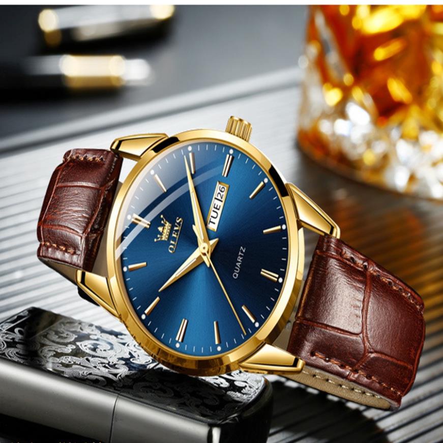 Đồng hồ nam Olevs đường kính 39mm, dây đeo da thoáng khí, hiện đại thanh lịch, chống thấm nước 30m