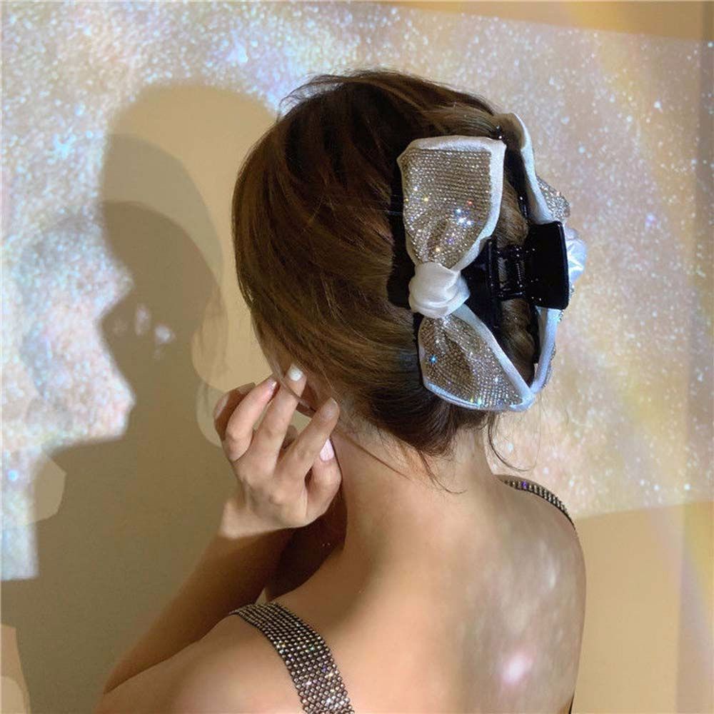 Kẹp tóc nơ ruy băng màu trắng/ đen phong cách Hàn Quốc thời trang cho nữ