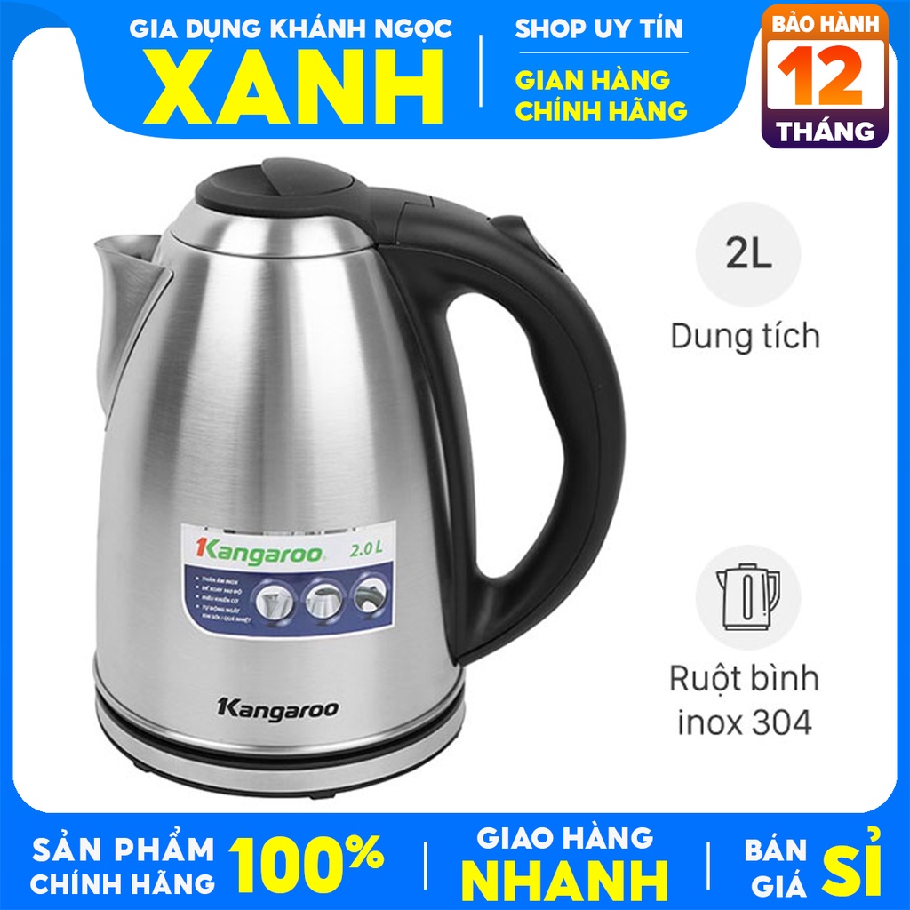 Bình đun siêu tốc Kangaroo 2 lít KG-20SK3-Hàng trưng bày.Dung tích bình đun 2 lít