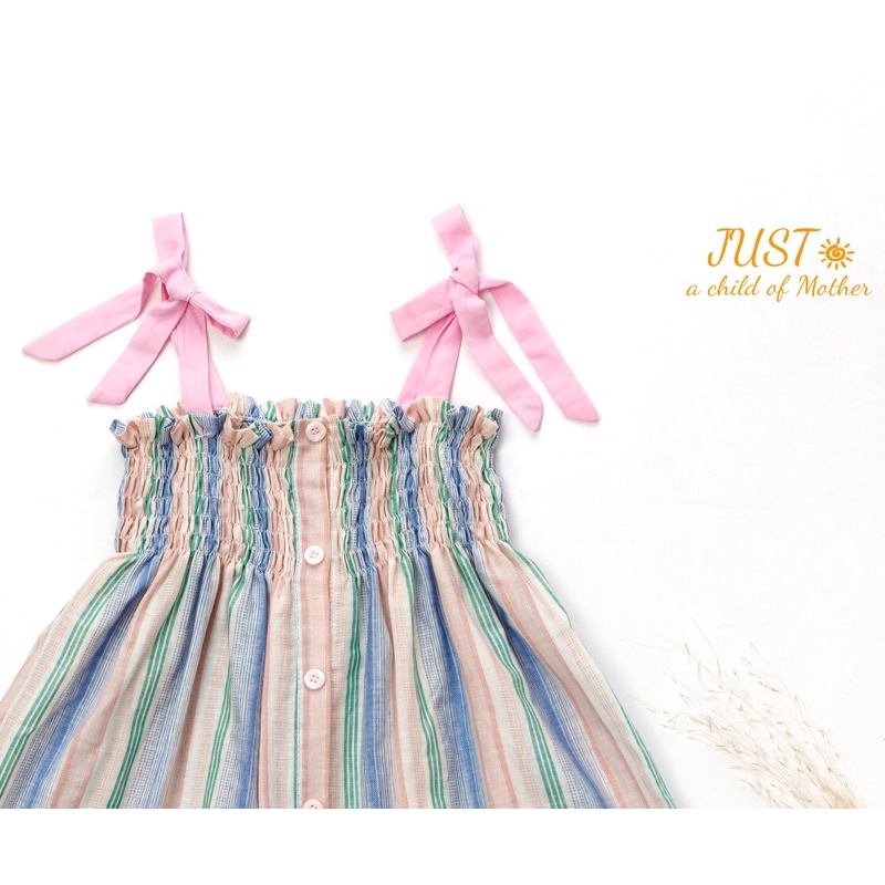 Váy cho bé gái, váy 2 Dây chun  Smocking ngang ngực, buộc nơ vai xinh xắn