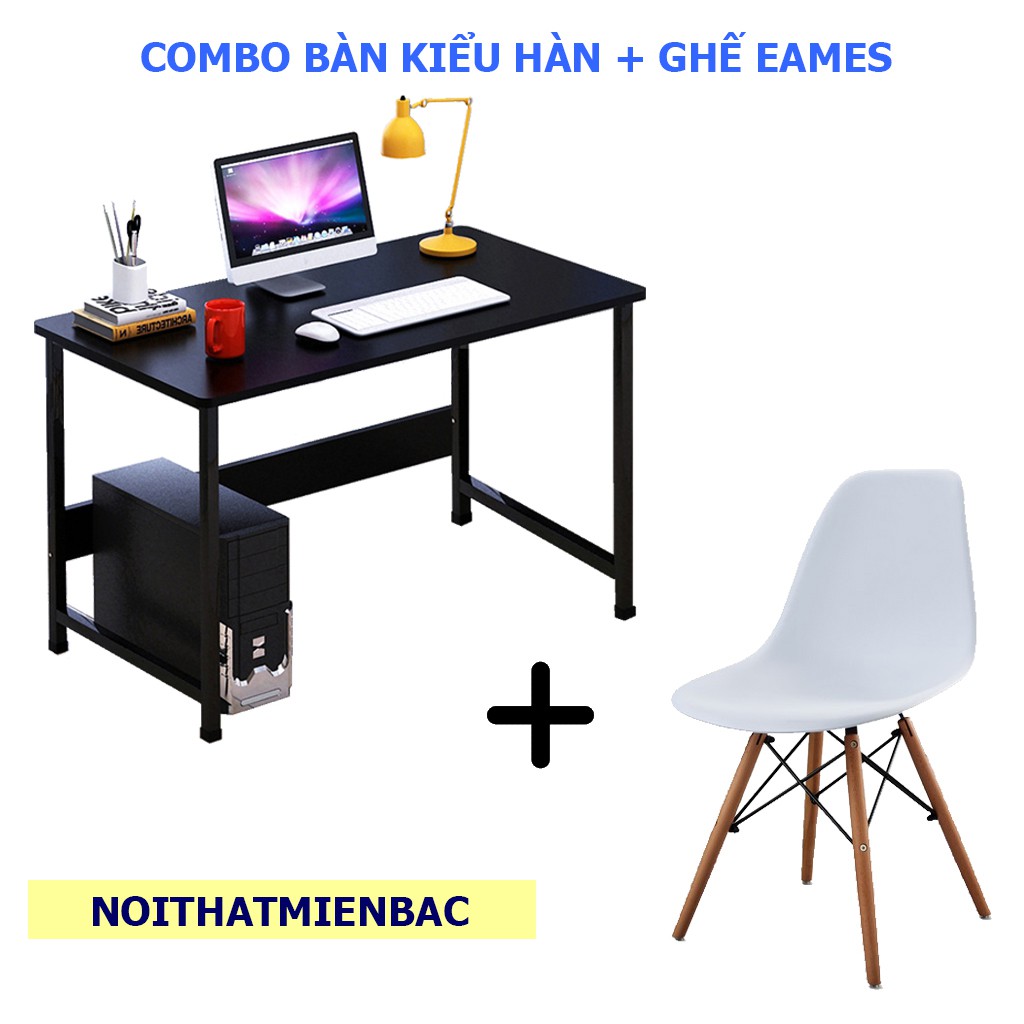 𝑩𝒐̣̂ 𝒃𝒂̀𝒏 𝒈𝒉𝒆̂́ làm việc học tập kèm ghế eames, mặt bàn bo góc và định vị lỗ bắt ốc lắp đặt dễ dàng