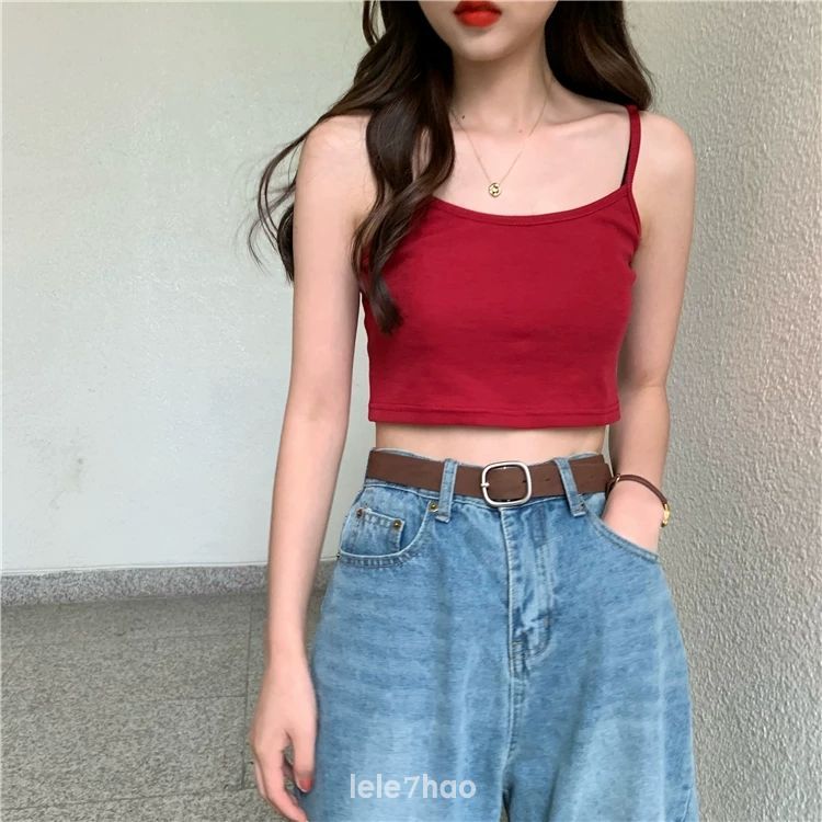 Áo hai dây màu trơn form ôm phong cách Hàn Quốc