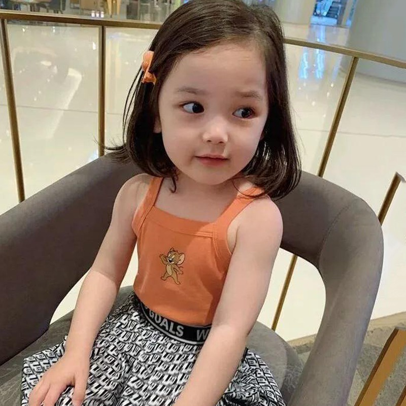 Áo hai dây in họa tiết hoạt hình nhiều màu sắc thời trang mùa hè xinh xắn cho bé gái