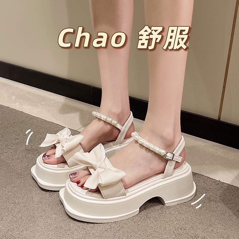 Sandal Đế Dày Đính Nơ Thiết Kế Mới Thời Trang Dành Cho Mùa Hè