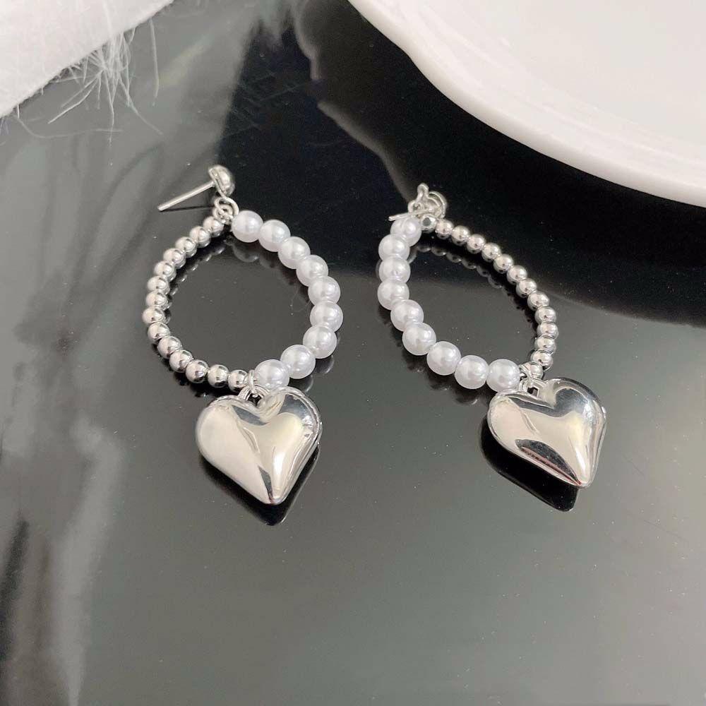 Bông Tai Mạ Bạc Dáng Dài Hình Trái Tim Màu Sắc Đơn GiảnĐôi Bông Tai Dáng Rơi Họa Tiết Dây Xích Thời Trang Cho Nữ