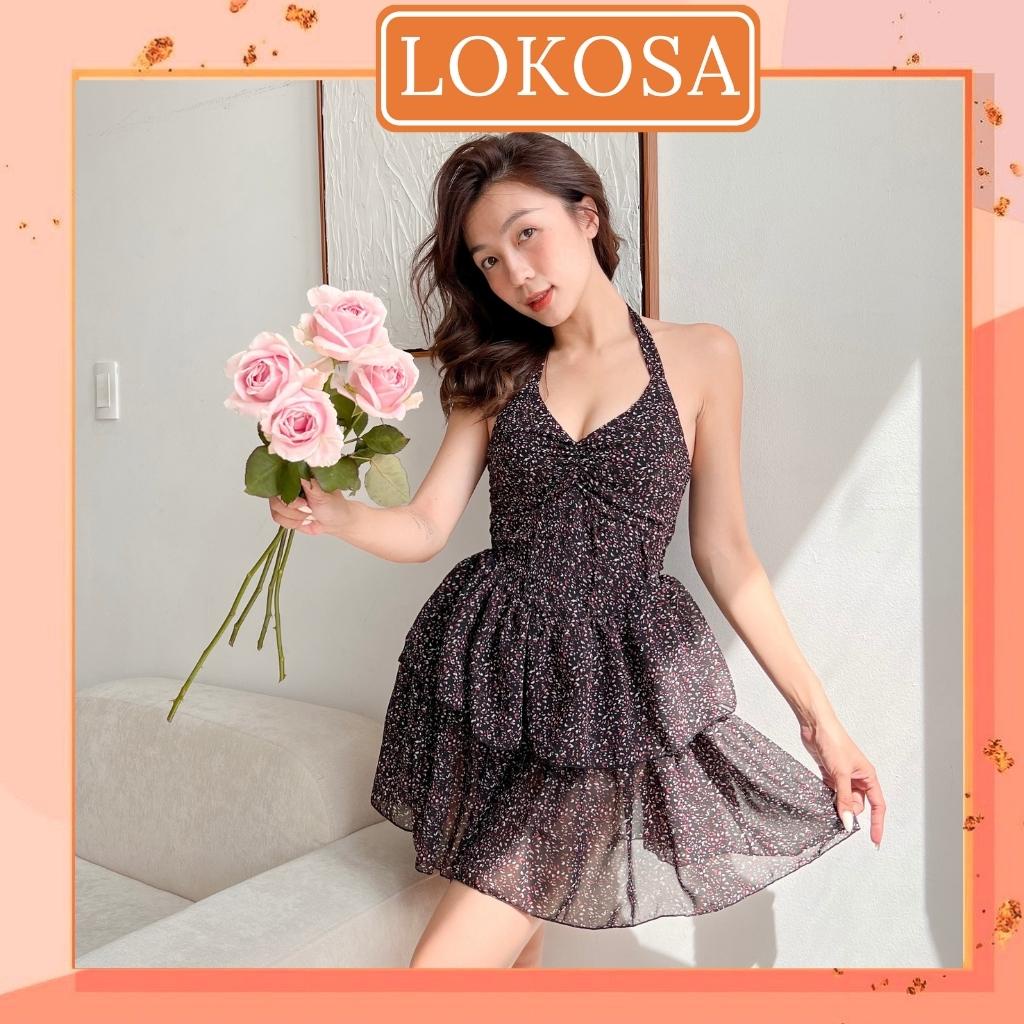 Đầm Body Sexy LOKOSA Váy Voan Hoa Nhí Xếp Tầng Dáng Xoè Cúp Ngực Thiết Kế Ôm Thắt Eo Cổ Yếm Hở Lưng Đi Dự Tiệc VD087 | BigBuy360 - bigbuy360.vn