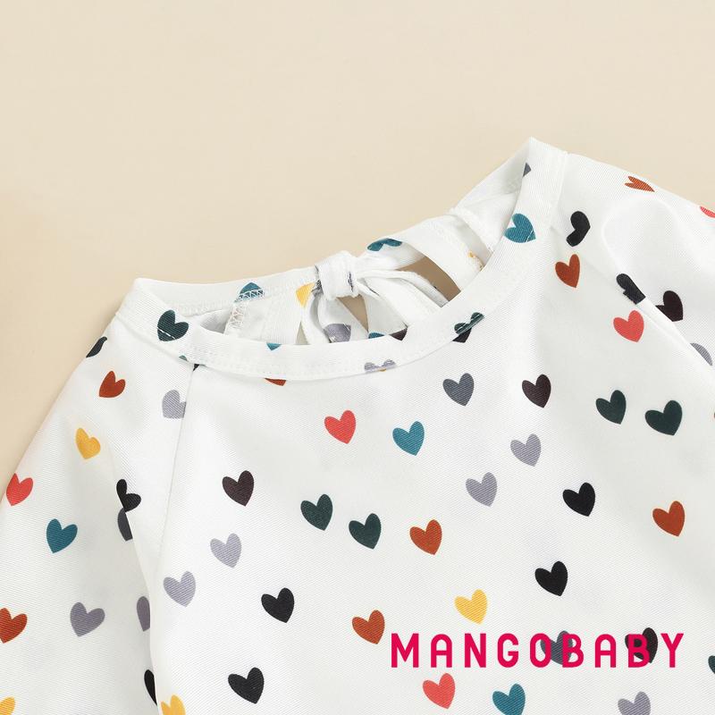 Bộ Đồ Bơi Một Mảnh Tay Dài Cổ Tròn In Họa Tiết Hoa/Trái Tim Xinh Xắn Cho Bé Gái