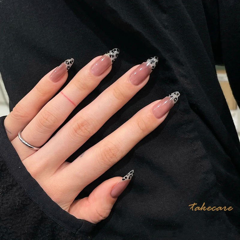 Set 24 Móng Tay Giả Họa Tiết Da Báo Kèm Keo Dán