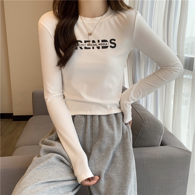 SUXI Áo Thun Tay Dài Màu Sắc Trơn Dễ Phối Đồ Phong Cách Hàn Quốc Dành Cho Nữ