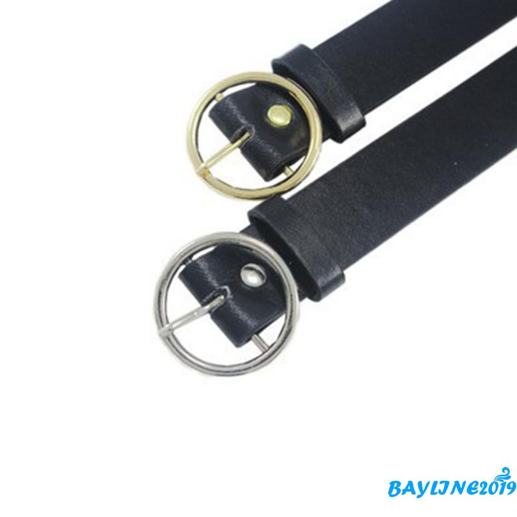 Thắt lưng da khóa tròn màu trơn thời trang cho nữ