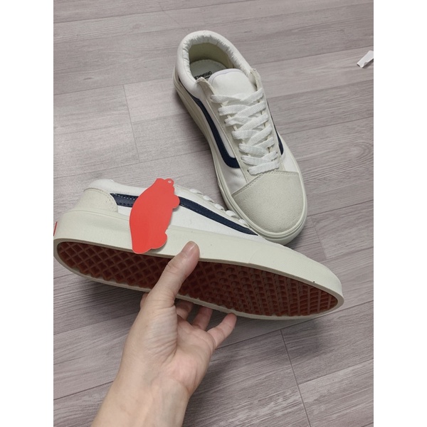 Giày thể thao vải Vans trắng xám sọc đen nam nữ hàng chuẩn ảnh chụp full hộp