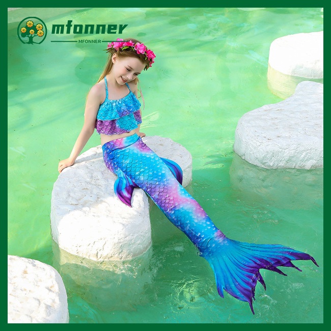 Set 3 Món Đồ Bơi Đuôi Cá Nhiều Màu Sắc Cho Bé Gái