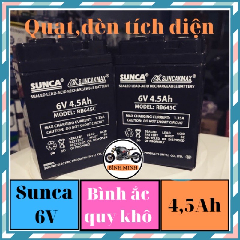 [Freeship 50K] Bình ắc quy khô Sunca 6V 4.5Ah dùng cho Quạt, Đèn tích điện, Ô tô, xe máy điện