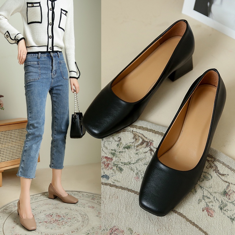 Giày Cao Gót Da Mũi Vuông Thời Trang Cho Nữ