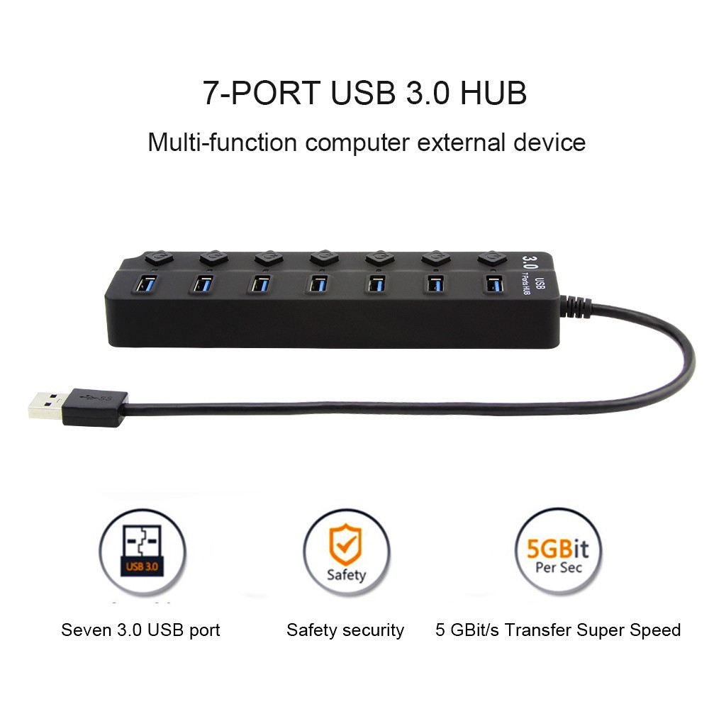 Hub Chia 7 Cổng Usb 3.0 Tốc Độ Cao Có Công Tắc On / Off Cho Macbook Laptop Pc