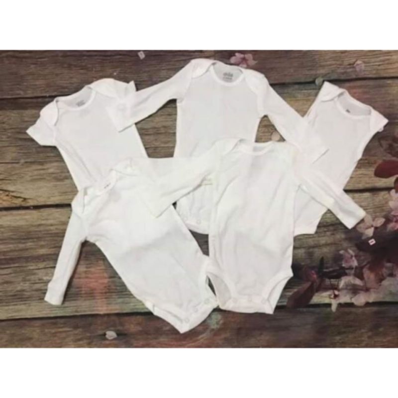 Body chip dài tay trắng trơn hàng xuất dư cho bé trai bé gái 0-24m