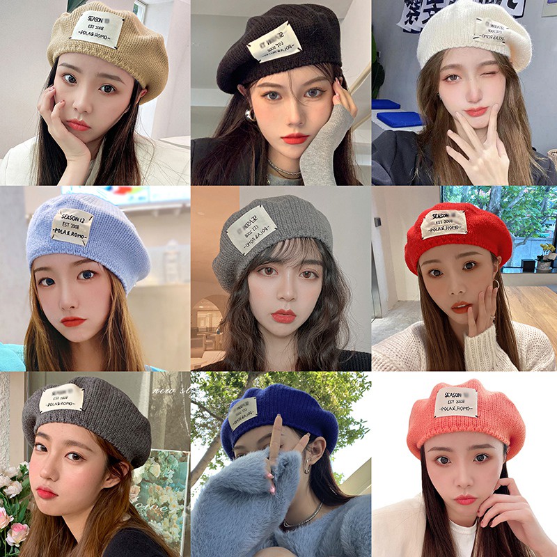 Mũ beret dệt kim phong cách thời trang Pháp dành cho nữ