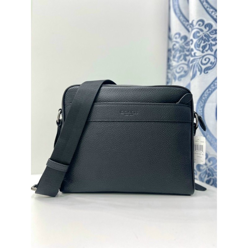 TNS-Túi đeo chéo da thật cao cấp cho nam Charlez crossbody bag-vừa ipad-màu đen classic