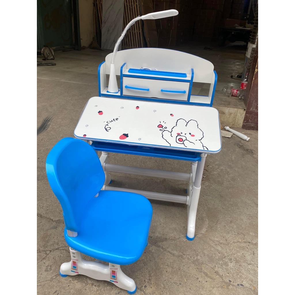 Bộ bàn ghế học sinh chống cận chống gù bàn học thông minh cho bé chỉnh được độ cao có giá đỡ sách và ngăn kéo K04
