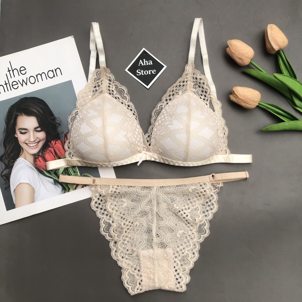 Bộ đồ lót  nữ đệm mỏng không gọng chất Ren mềm mại thoáng mát YiOn Underwear SETBRA01