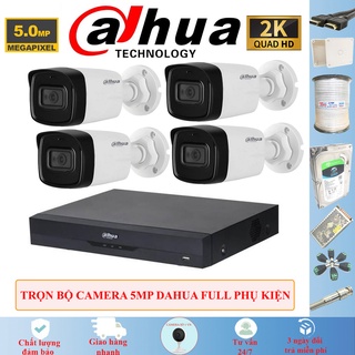 Trọn Bộ 4 Camera Dahua 5MP/2K full phụ kiện lắp đặt bảo hành chính hãng 24 tháng