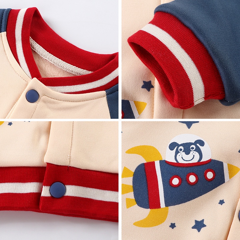 Áo Khoác Bóng Chày Bằng Lông Cừu Dày Dặn Họa Tiết Hoạt Hình Thời Trang Mùa Đông Cho Bé Trai Và Gái 1-6 Tuổi