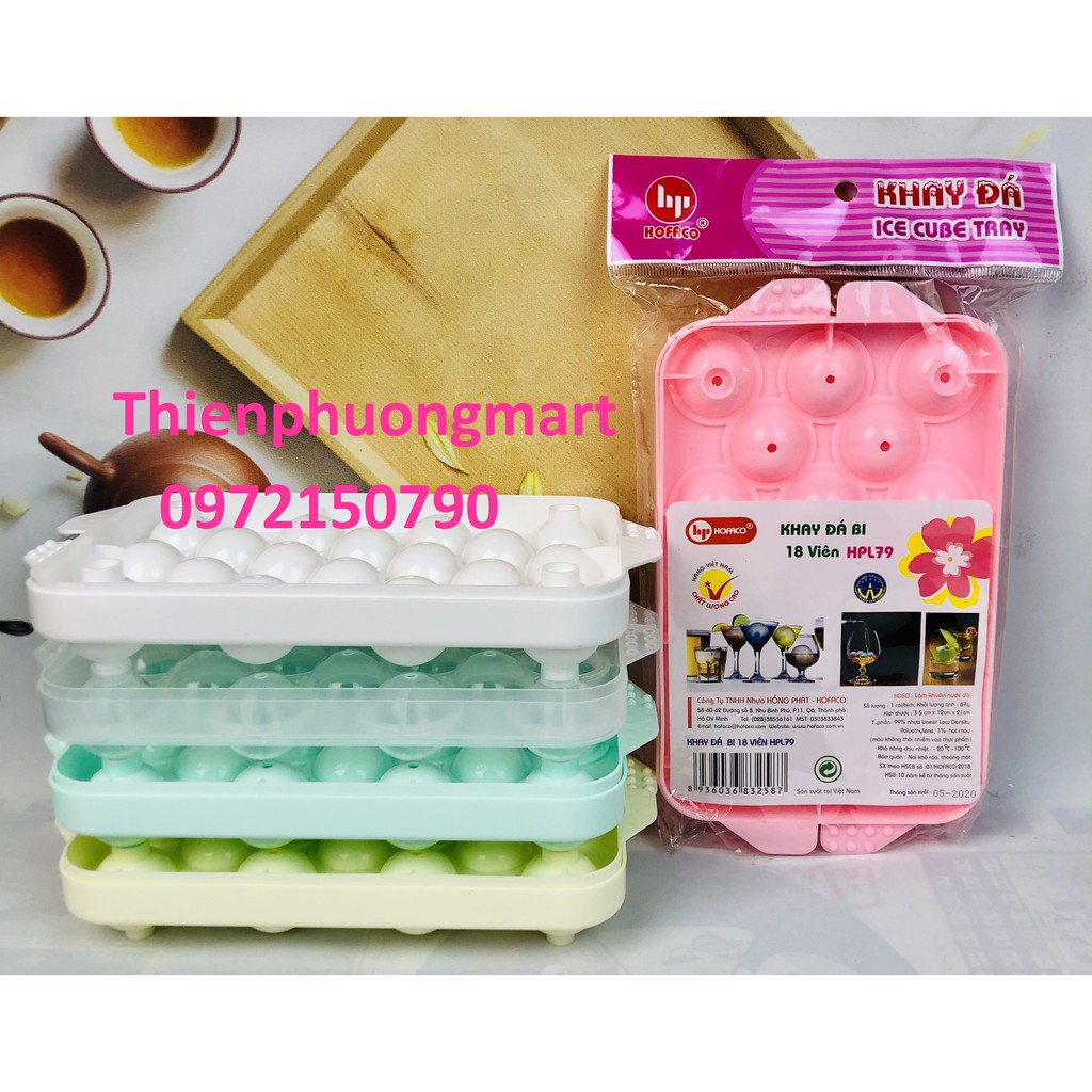 Khuôn làm đá, làm topping bằng nhựa cao cấp – Khay đá bi lớn 18 viên HPL79 HOFACO