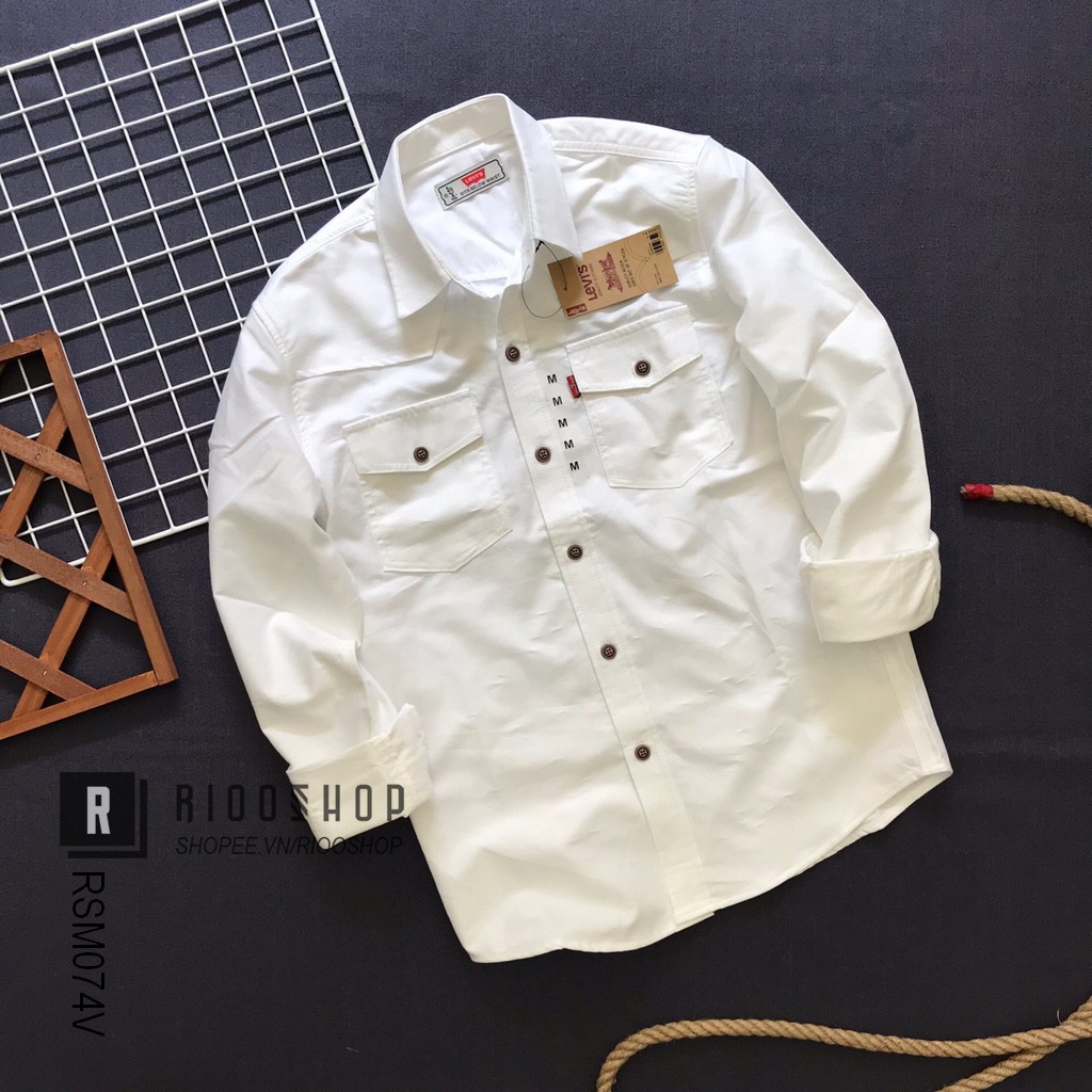 Áo sơ mi nam tay dài hai túi ngực thủy thủ cao cấp RSM074