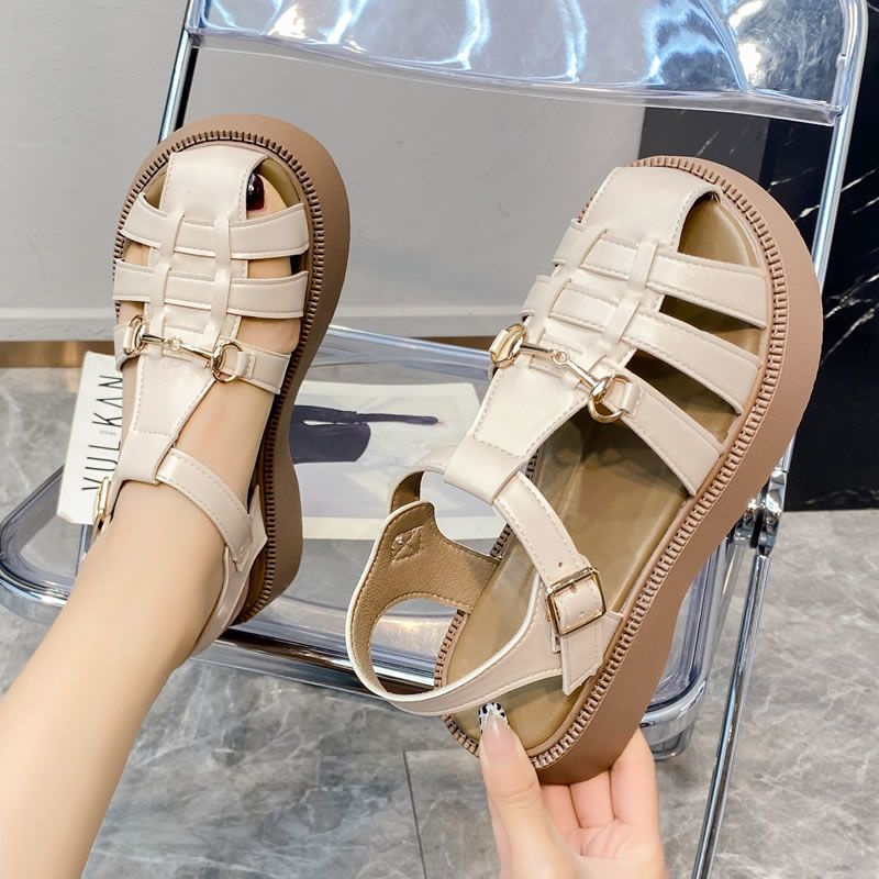 Giày Sandal Đế Bằng Tăng Chiều Cao Thời Trang Mùa Hè Phong Cách Retro