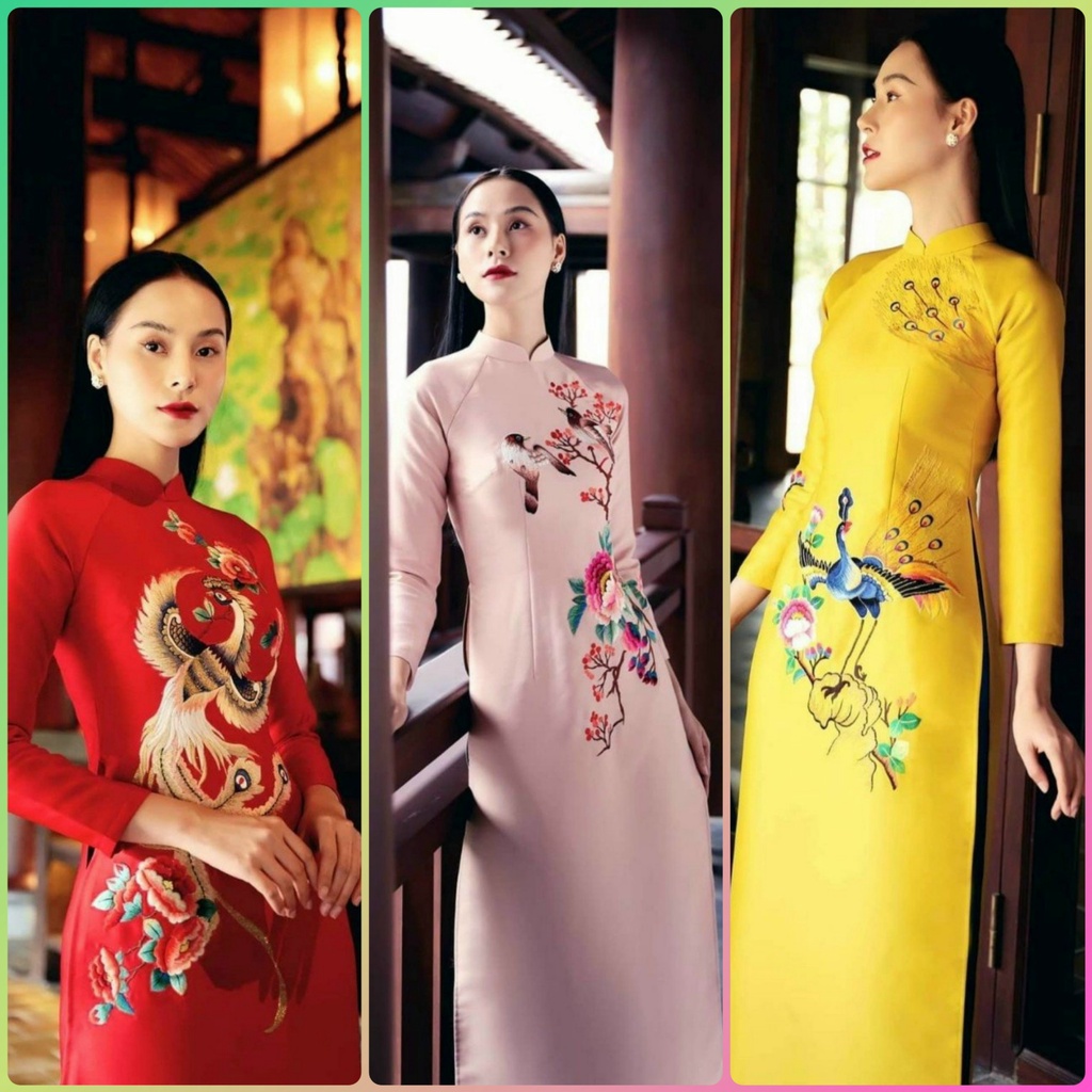 Áo dài taptta 🎀LINLEE🎀 Áo dài truyền thống cao cấp đẹp họa tiết hoa thiêu chuẩn xin. hàng thiết kế