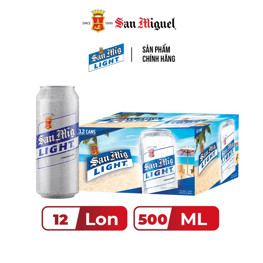 Thùng 12 lon bia San Mig Light Lon 500ml