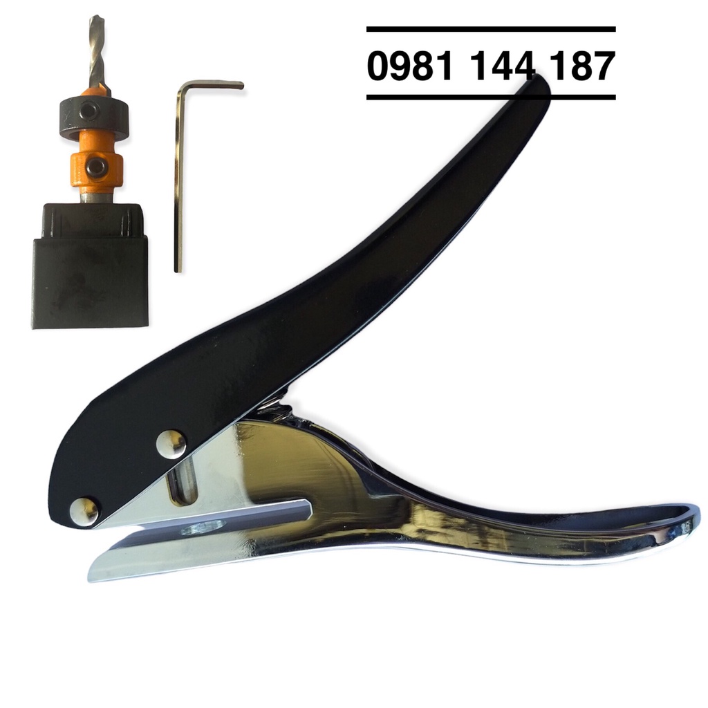 Kìm bấm che lỗ vít 10mm, Kìm đột chỉ nhựa. Bộ gồm 1 kìm 10mm + 1 mũi khoan 10mm CÓ CỬ CHẶN
