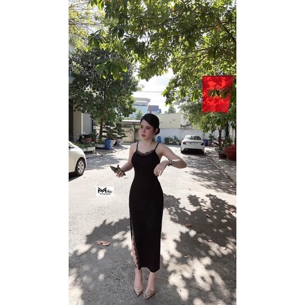 Váy body xẻ phối ren