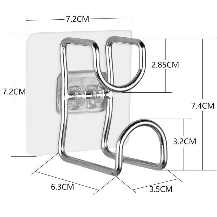 Giá Móc inox dán tường siêu dính treo thau chậu, khăn, quần áo nhà bếp, nhà tắm