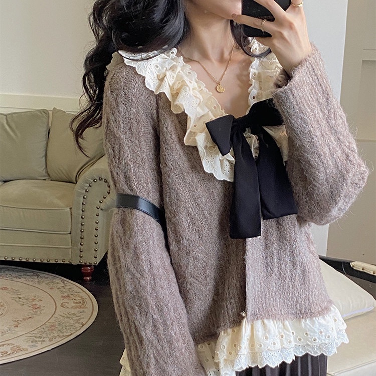 Bộ Áo Khoác / Chân Váy Đơn Phối Ren Dáng Rộng Thời Trang Thu Đông Mới Cho Nữ