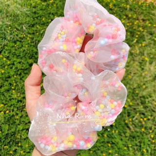 Cột tóc SCRUNCHIES pom pom (hạt to, hạt nhỏ và mix hạt)