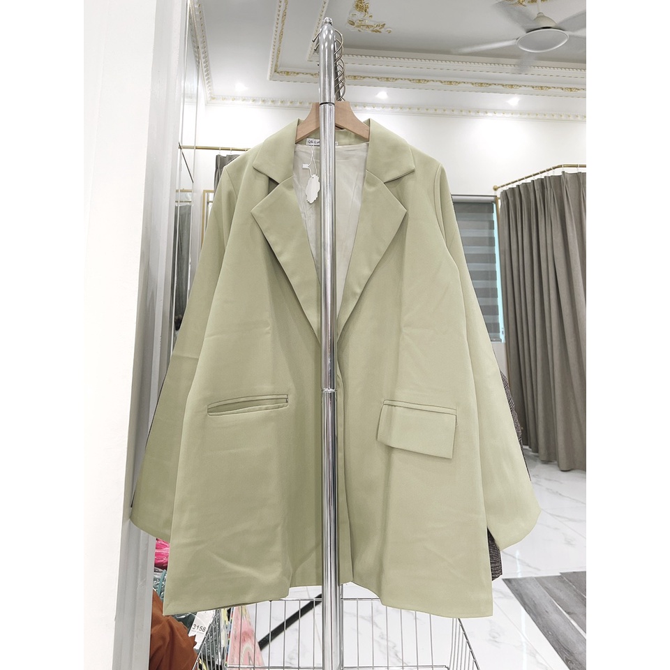 [ẢNH THẬT]Áo blazer màu xanh bơ Tay sang chảnh trơn Khoác Dạ Dáng Dài - dáng suông rộng trượt vạt bầu dáng rộng- áo khoá