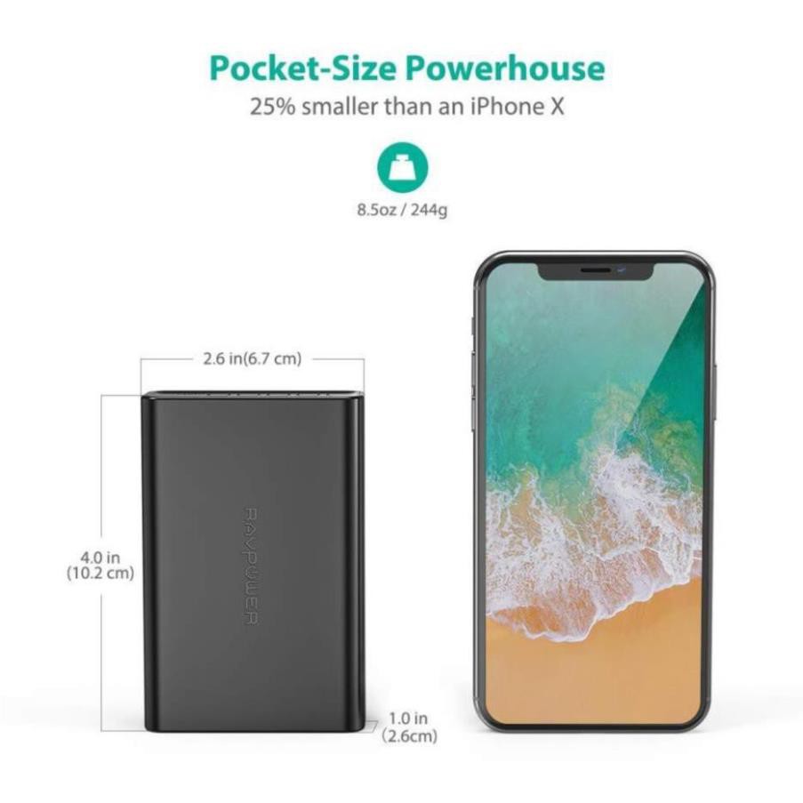 Pin Sạc Dự Phòng RAVPower 10000mAh RP-PB005 Power Bank Black- Thương hiệu USA- Hàng Chính hãng