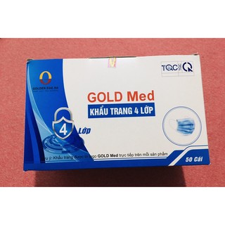 Khẩu Trang 4 Lớp Gold Med - Chống tia UV, Bụi, Siêu Tiện Lợi- Hộp 50 cái Xanh/ Trắng