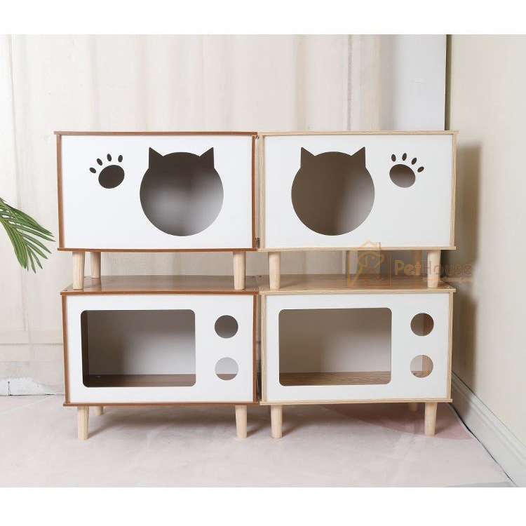 Nhà gỗ cho mèo hình hộp chất liệu gỗ Plywood