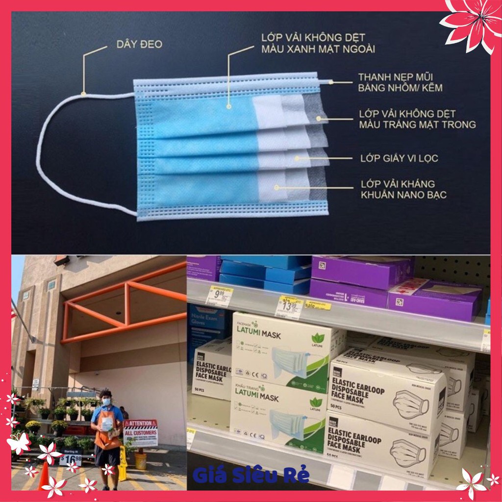 1 Hộp Khẩu Trang Y Tế 4 Lớp Lọc Khuẩn LATUMI 50 Cái / Hộp Chính Hãng Đạt Tiêu Chuẩn Quốc Tế Xuất Khẩu yasopshop