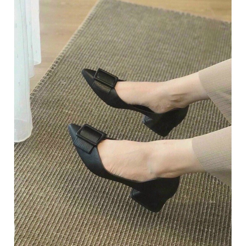 Dày Cao gót kiểu hàn quốc gót 2cm nơ vuông xinh gót thấp siêu dễ đi ,rất êm chân không lo bị đau chân nha mọi người