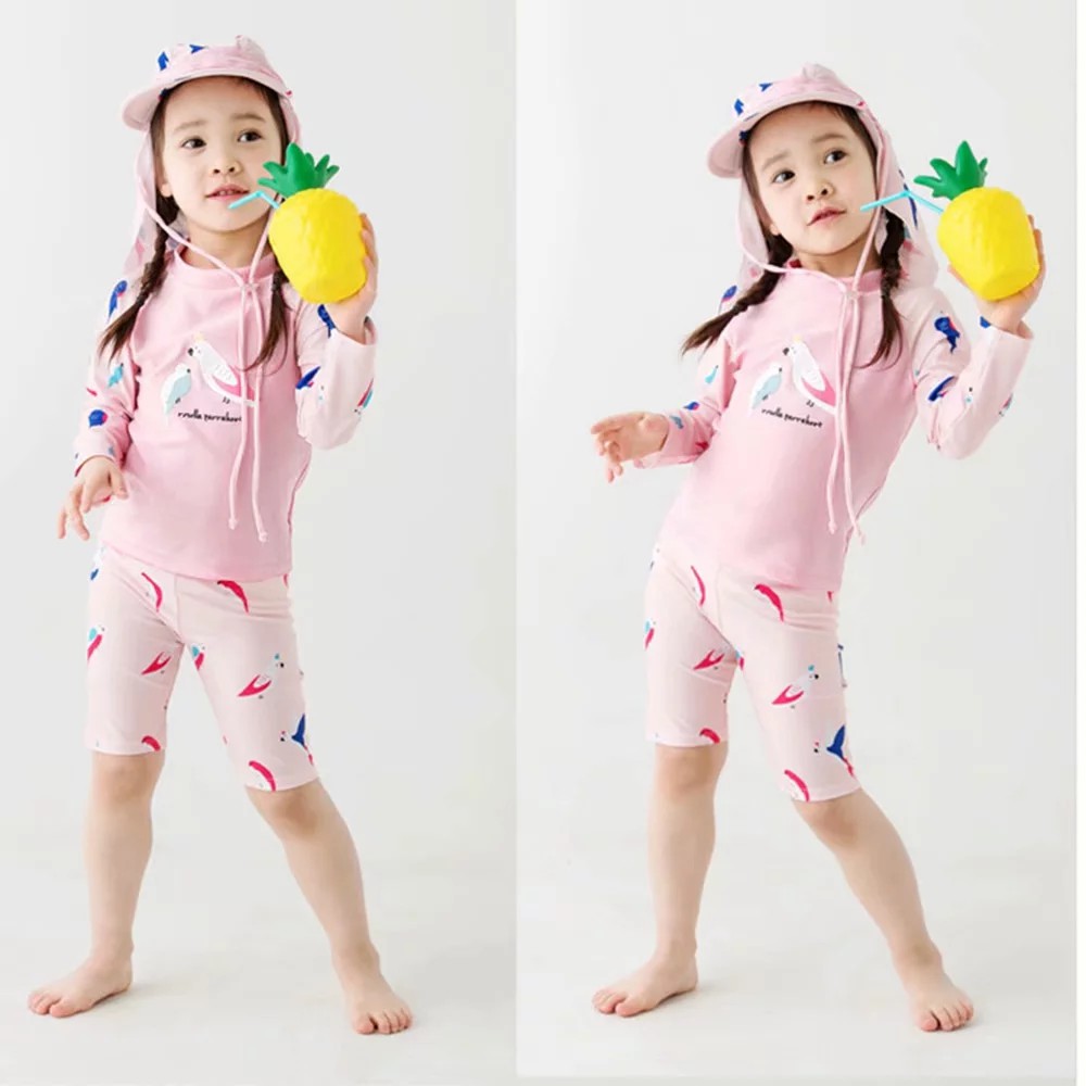 Bộ đồ bơi màu hồng in hình chim cho bé gái 2-9 tuổi
