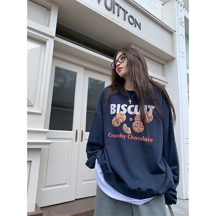 Áo Thun Nữ Dài Tay Cổ Tròn In Chữ Phong Cách Hàn Quốc