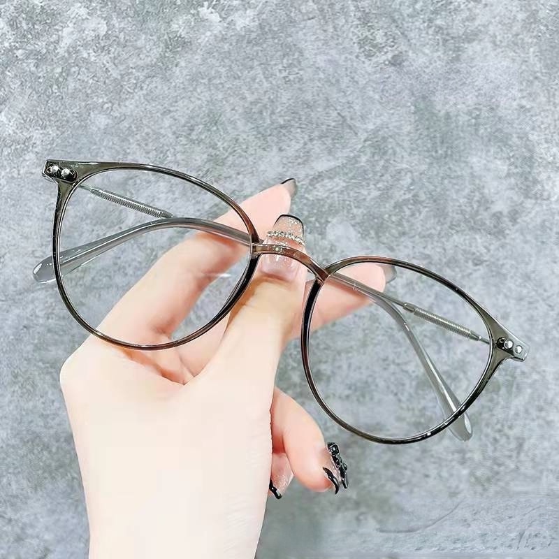 (YUZHU) Kính Mát Gọng Tròn Màu Xám Nhạt Xanh Lam Dành Cho Nữ
