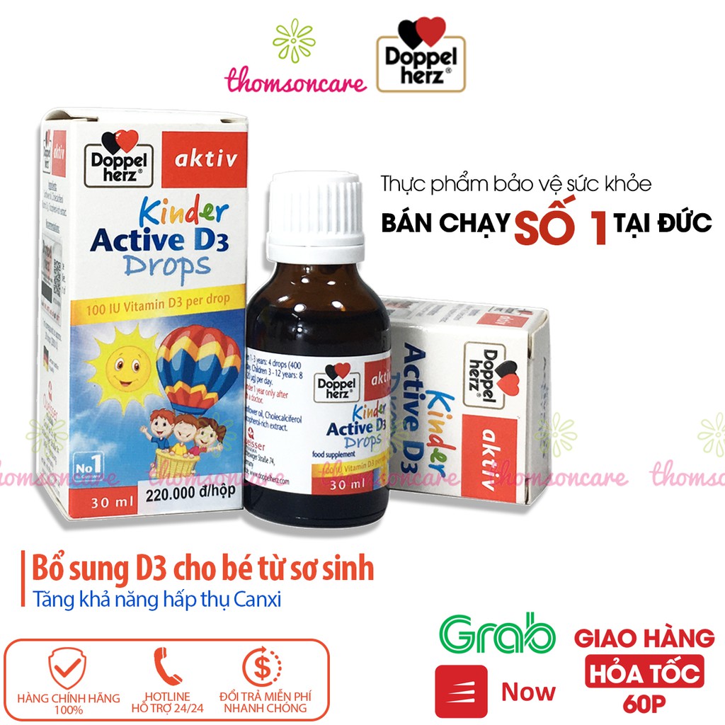 Bổ sung Vitamin D3 cho bé, Kinder Active D3 - Nhập khẩu Aktiv Doppelherz từ Đức, phát triển chiều cao, hấp thụ canxi